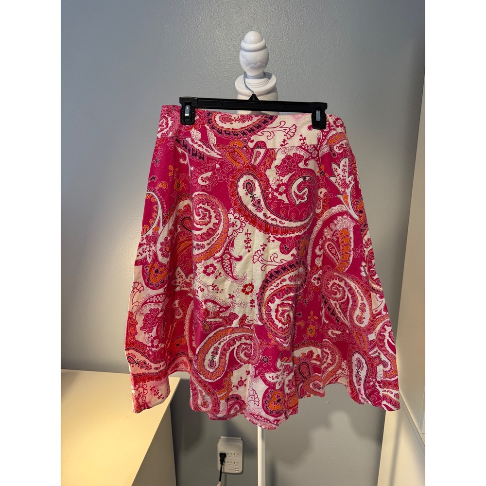 Liz Claiborne Pink Paisley Linen Blend A-Line Skirt Womens Size 8 Side Zip